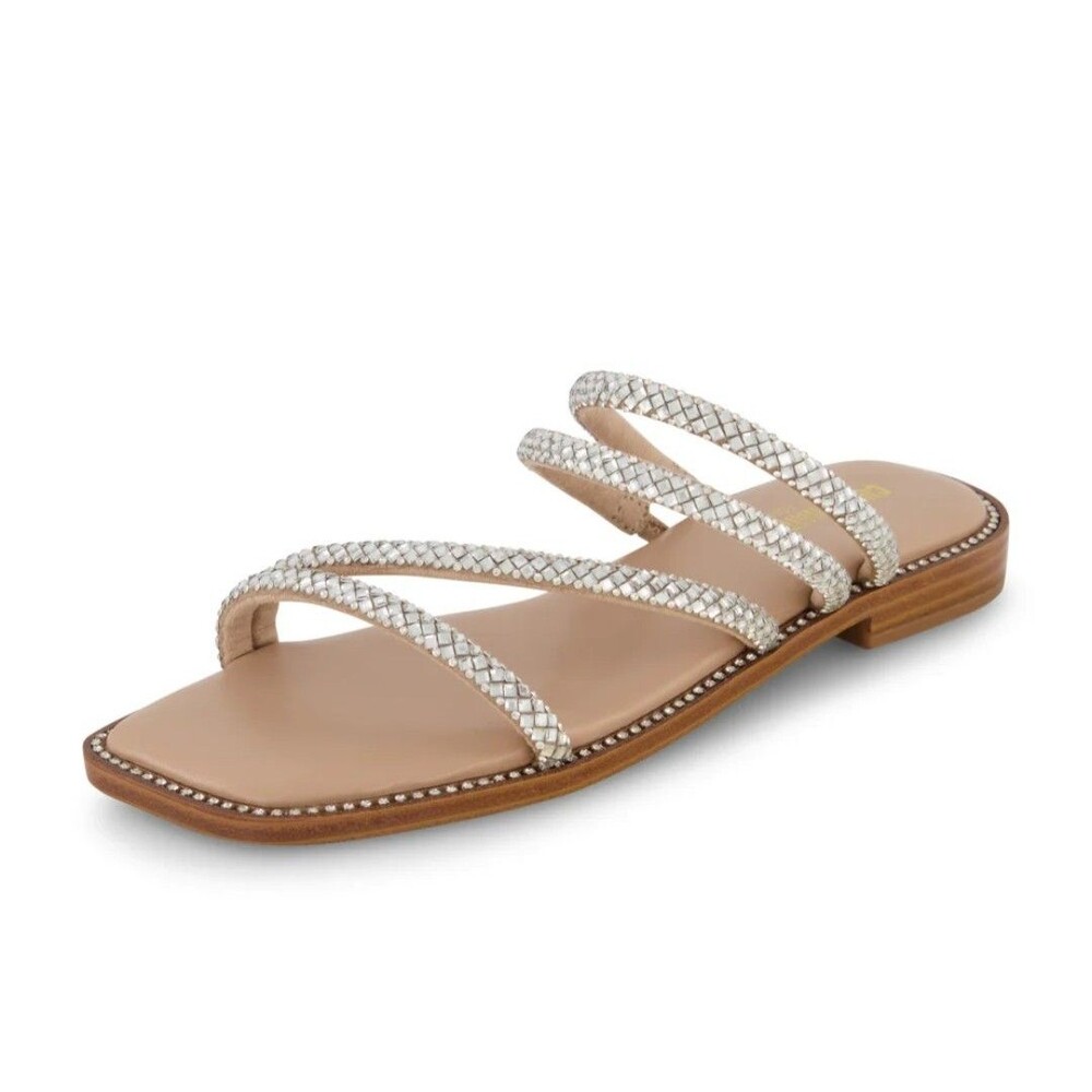 Cushionaire Sandals Size 10 Dressy Flats Comfort Slides Rhinestones Memory Foam